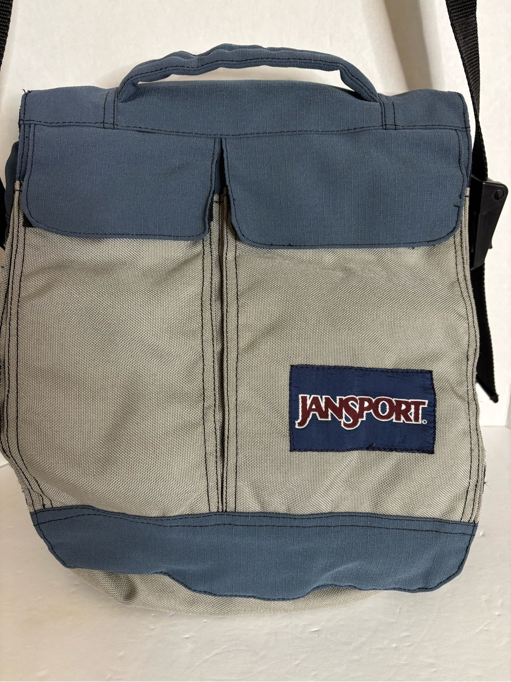 Jansport Blue and Gray Canvas Messenger Bag